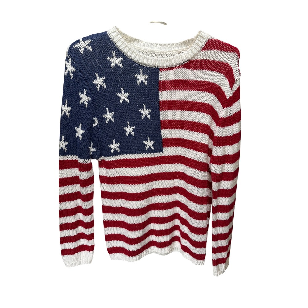 Grayson Threads Sweater Womens Small American Flag Stars Stripes‎ Coastal Beach